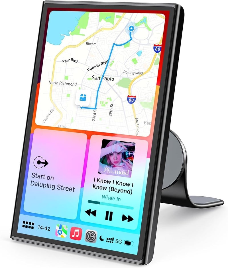 Avylet 7" Wireless Apple Carplay Screen for Car & Android Auto, Portable Car Stereo with Magnetic Mount, Supports Landscape & Portrait, OTA/GPS/Mirror Link/Voice Control/Bluetooth/AUX/FM/WiFi - Image 1